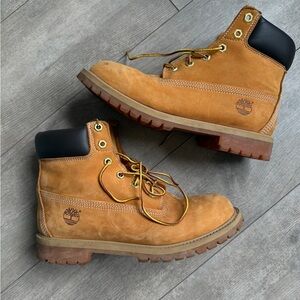 Timberland Wheat Nubuck Work Boots with Black Collar